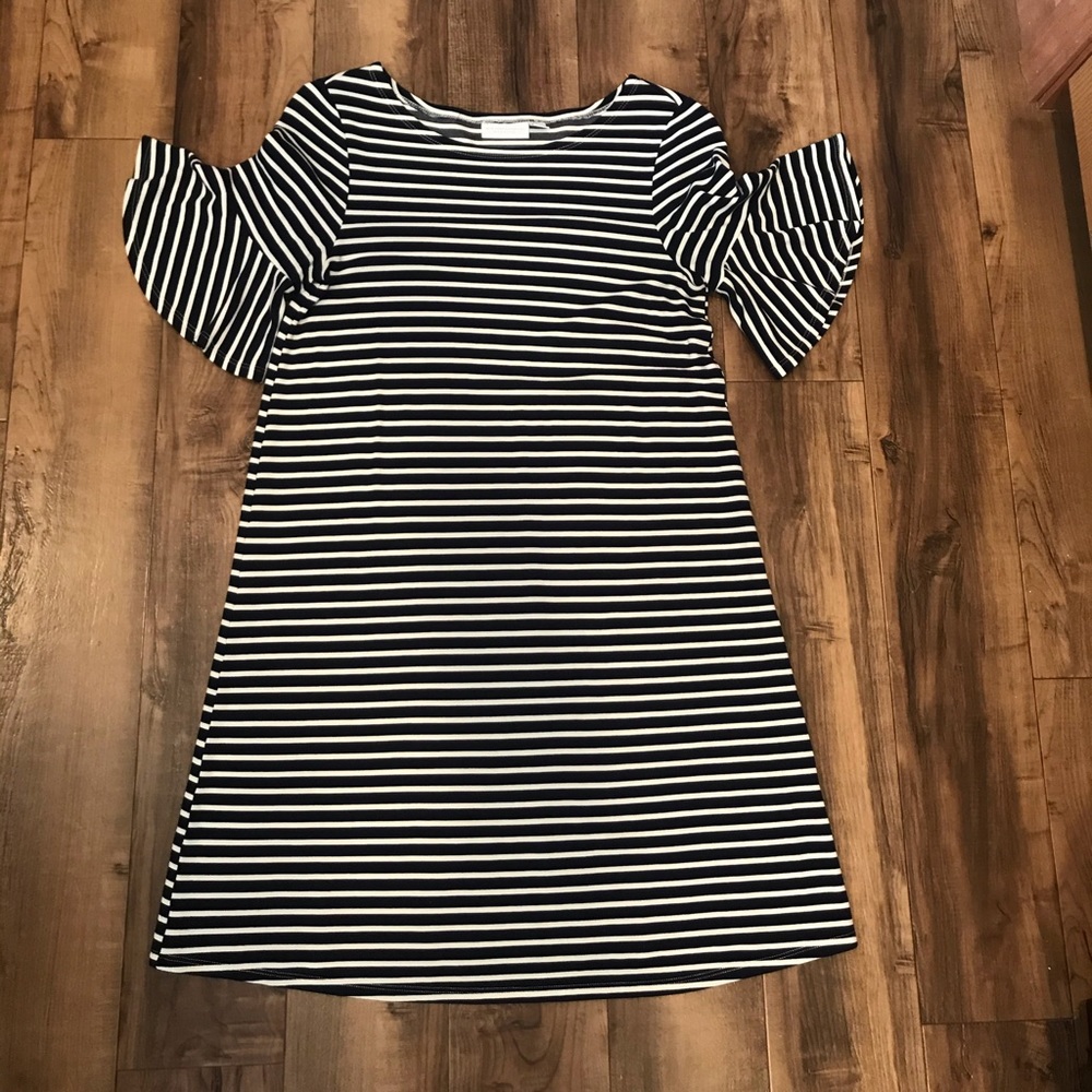 Navy blue and white stripped swing dress